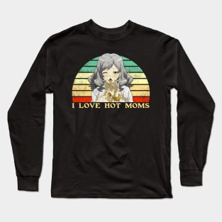 I Love Hot Moms - Funny Lesbian Anime - Retro Sunset Long Sleeve T-Shirt